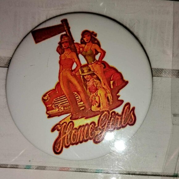 Set of 4 vintage 70's & 80's Cholo, Lowrider, Old School 38mm pin buttons. Very - Picture 3 of 6